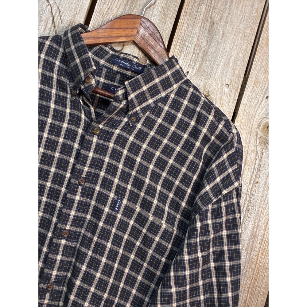 Gant Cambridge Twill Plaid Button Down Shirt Mens XL Navy Blue Tan Cotton L/S